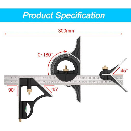 Metal Combination Square Multi-Function Carpentry Ruler Combination Angle Ruler With Zero Level Protractor Straight.
