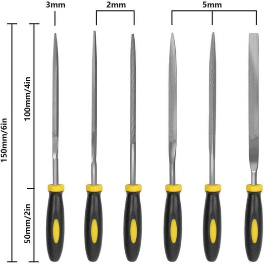 6 pcs File Set, 5.5 Inch Needle Files, 3Mm Diameter Carbon Steel File Kit With Handle, Suitable For Metal, Wood, Glass,.