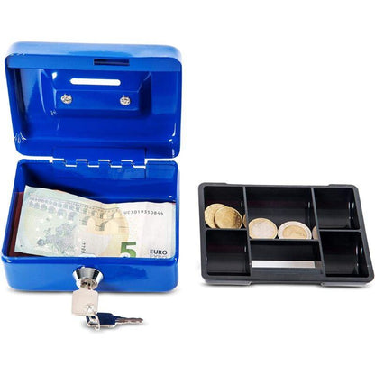 Steel Money Box Lockable And Portable 12.5X9.5X6Cm With Coin Slot Suitable As Piggy Bank, Small Safe, Cash Drawer Blue.