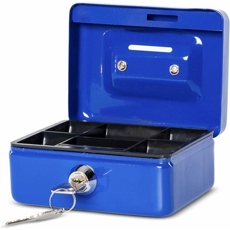 Steel Money Box Lockable And Portable 12.5X9.5X6Cm With Coin Slot Suitable As Piggy Bank, Small Safe, Cash Drawer Blue.