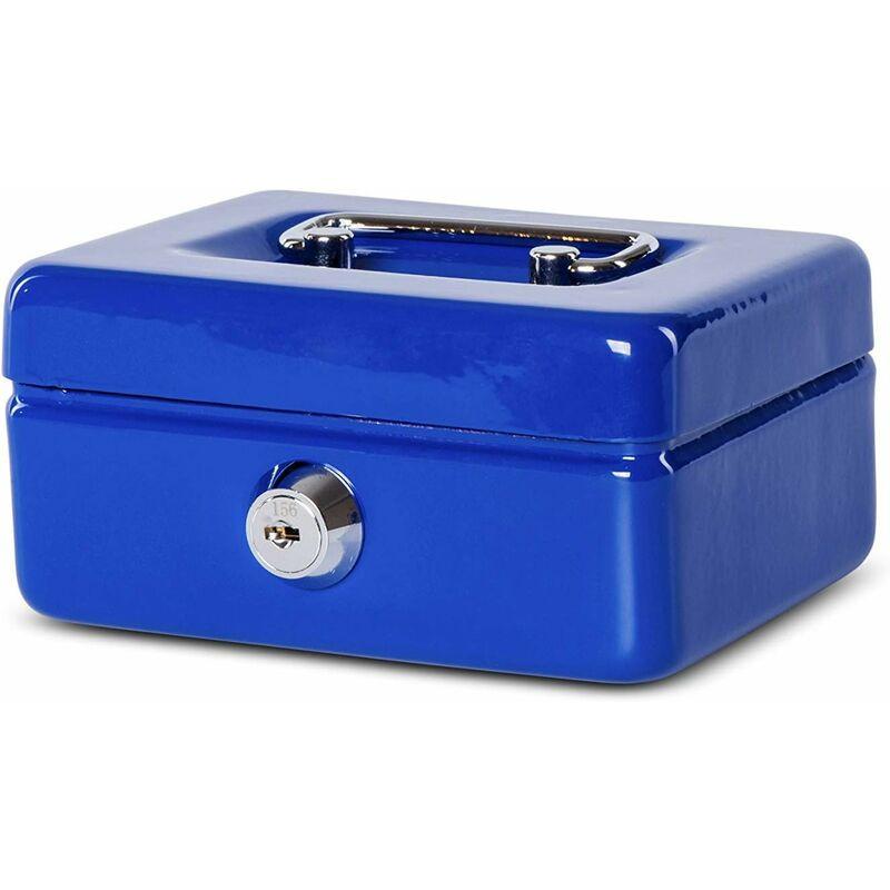 Steel Money Box Lockable And Portable 12.5X9.5X6Cm With Coin Slot Suitable As Piggy Bank, Small Safe, Cash Drawer Blue.