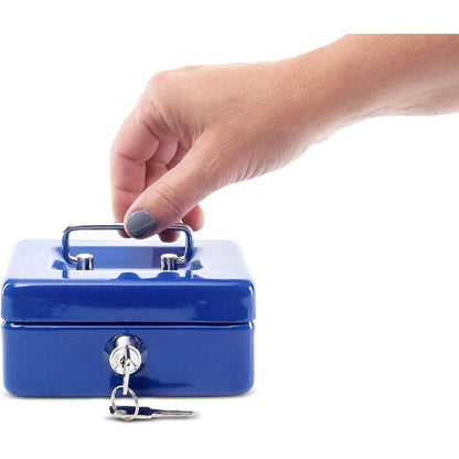 Steel Money Box Lockable And Portable 12.5X9.5X6Cm With Coin Slot Suitable As Piggy Bank, Small Safe, Cash Drawer Blue.