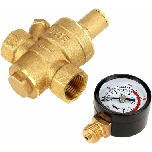 Adjustable Water Pressure Regulator Reducer With Dn15 Brass Measuring Meter.