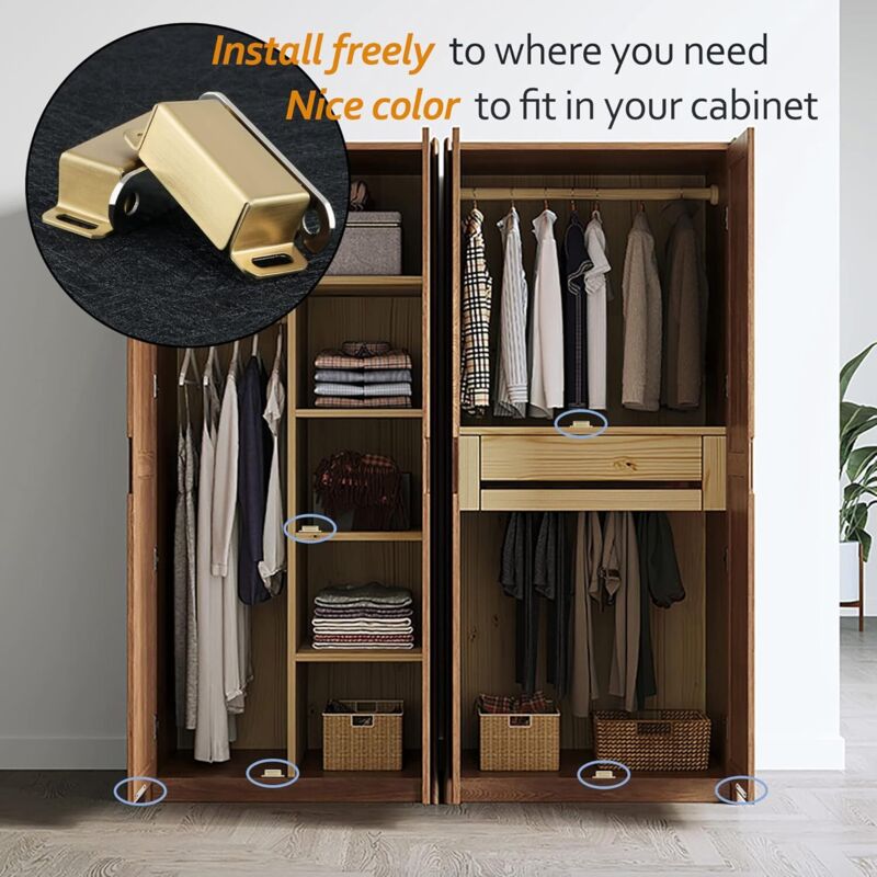 Magnetic Door Catches For Drawers Or Cabinets Door Closure, Stainless Steel Gold Finish, 4 pcs, Ecat001G-4P-Fr