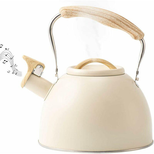 Stainless Steel Tea Kettle With Wooden Handle, 3L Induction Whistling Kettle, Retro Teapot Kettle, Boiler For Electric,.