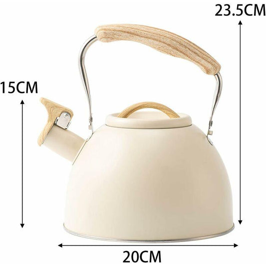 Stainless Steel Tea Kettle With Wooden Handle, 3L Induction Whistling Kettle, Retro Teapot Kettle, Boiler For Electric,.