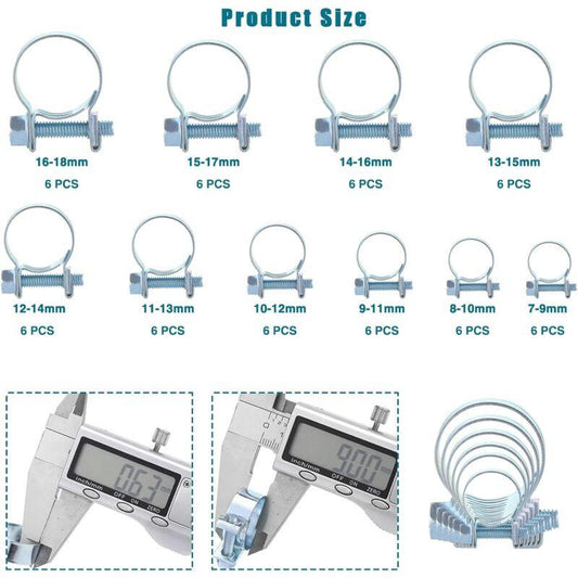 60 pcs Galvanized Silicone Fuel Hose Clamps.