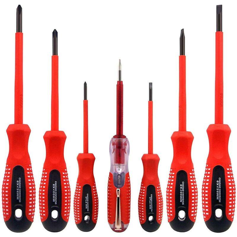 7-Piece Insulated Screwdriver Set 1000V Premium Cr-V Steel With Black Oxide Magnetic Tips And Tpr Non-Slip Handle.