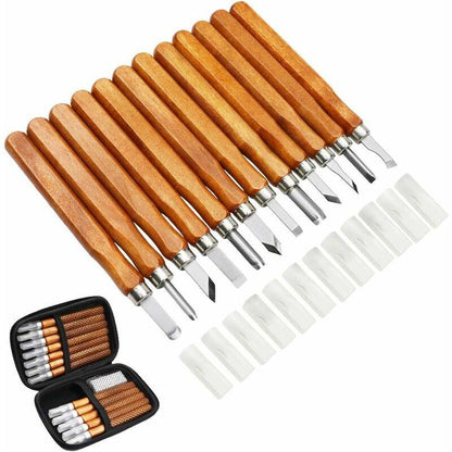 12 pcs Wood Carving Tool Kit - Professional Carving Chisels Knife Handle Carving Sculptures Expert Carpenter Beginners.