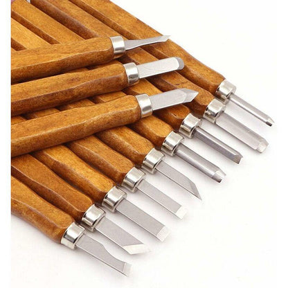 12 pcs Wood Carving Tool Kit - Professional Carving Chisels Knife Handle Carving Sculptures Expert Carpenter Beginners.