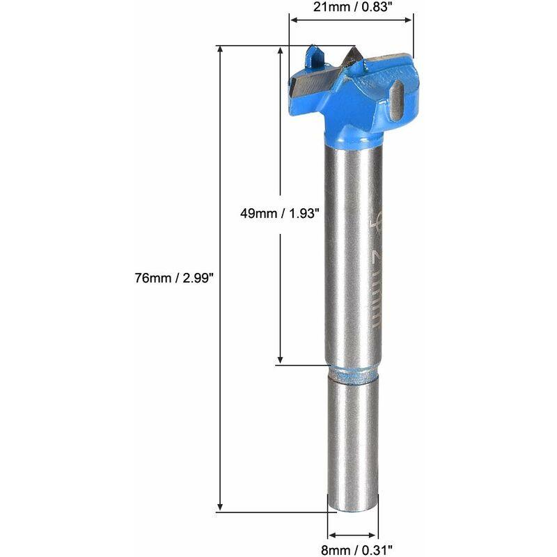 Wood ROuter Bit Reamer Drilling Bit 21Mm Dia. Carbide Alloy Steel Tipped ROund Shank Cutter For Woodworking Blue 2 pcs.