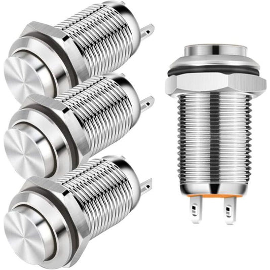 4 pcs 12Mm 3A 12V/24V/125V/250V Ac Self-Locking Waterproof Push Button Switch Nickel Plated Copper On Off Push Button.