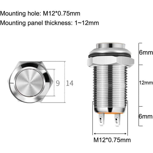 4 pcs 12Mm 3A 12V/24V/125V/250V Ac Self-Locking Waterproof Push Button Switch Nickel Plated Copper On Off Push Button.