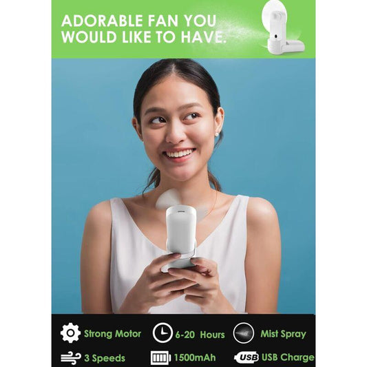 Portable Misting Fan, 3 In 1 Handheld Fan, 3 Adjustable Speeds, Foldable Personal Fan For Girls Women Traveling (White).