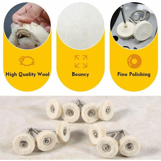 10 pcs Polishing Wheel 25Mm Wool Felt Buffing Wheels Drill Grinder Wheels Brushes ROtary Tool With Handle.