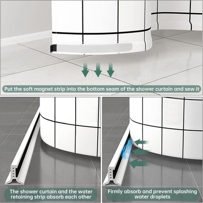 Foldable Shower Barrier And Water DAm Retention System Keeps Water Inside Threshold (1M, Magnetic Style-White)
