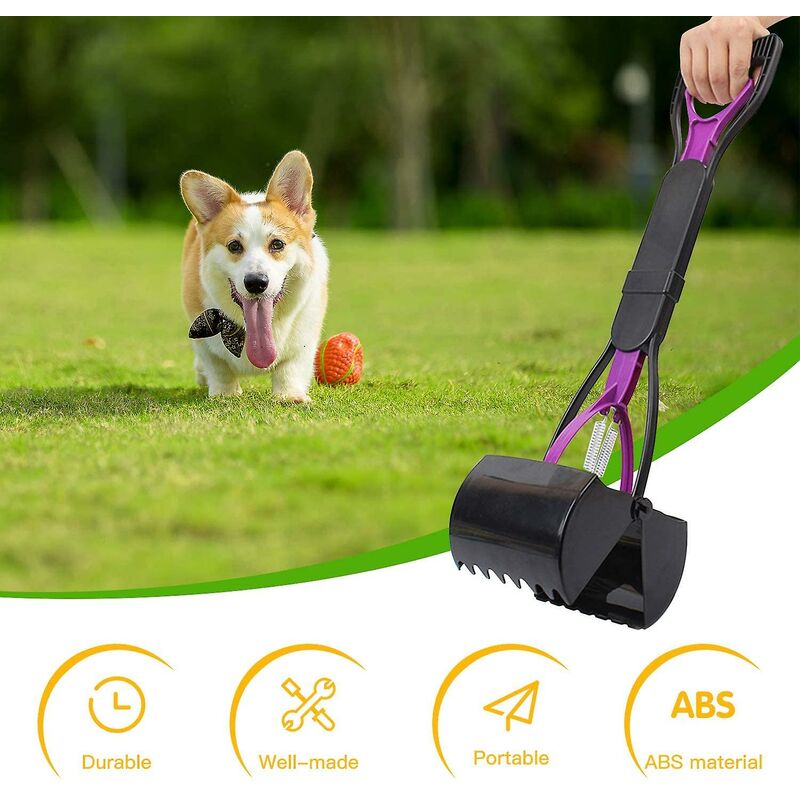 Foldable Dog And Cat Poop Scooper Pet Long Handle Pooper Scooper, Easy To Pick Up Waste, Black & Purple (Purple)