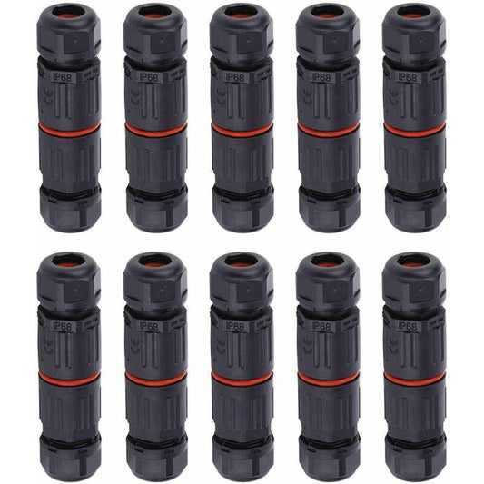 Whpps 10 pcs Ip68 Waterproof Straight Connector Junction Box Electrical Wire Cable 3 Pin Outdoor Connector Plug Socket.