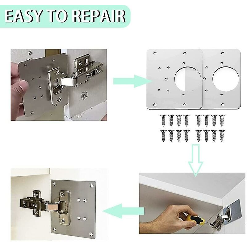 8 pcs Stainless Steel Cabinet Hinge Repair Plate With 48 Screws