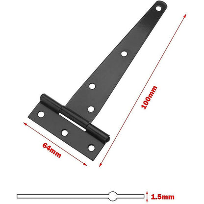 6 Pack T-Shaped Hinges For Garden Shed - 10Cm - Heavy Duty - Forged Steel - Rustproof - Black