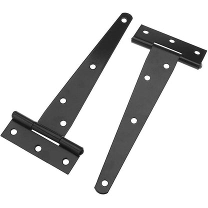 6 Pack T-Shaped Hinges For Garden Shed - 10Cm - Heavy Duty - Forged Steel - Rustproof - Black