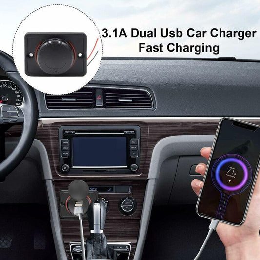 Car Usb Charger, 3.1A 12V/24V Usb Control Panel, Dual Port Charger Power Socket, 2 Port Adapter, For Car, Marine, Rv,.