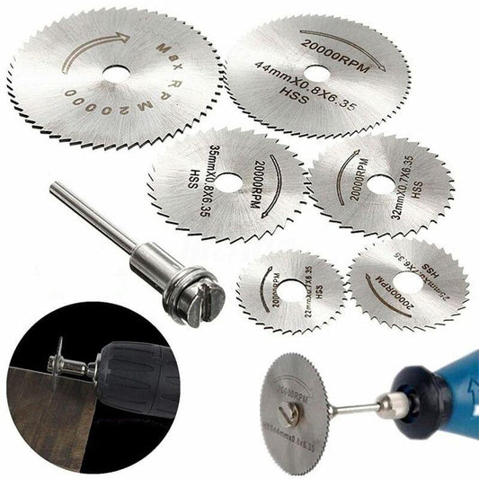 6 pcs Hss Saw Blades Set With 1Pc 1/8" Shank Extension ROd, Cutting Wheel Set For ROtary Tools.