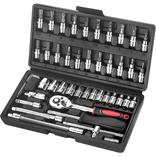 46 pcs Socket Set Chrome Vanadium 1/4" Adapter Set Socket Set For Car Diy.