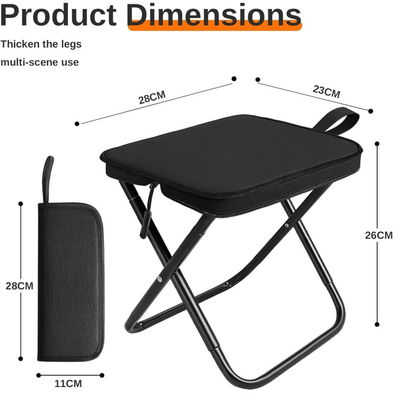 Folding Stool, Lightweight Steel Folding Camping Stool - 120Kg Load Capacity, Fishing, Garden, Camping, Beach & Travel.