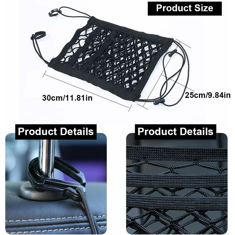 3-Layer Car Mesh Bag, Seat Back Mesh Bag, Rear Child Safety Door, Luggage Tissue Holder, Driver Storage Mesh Bag