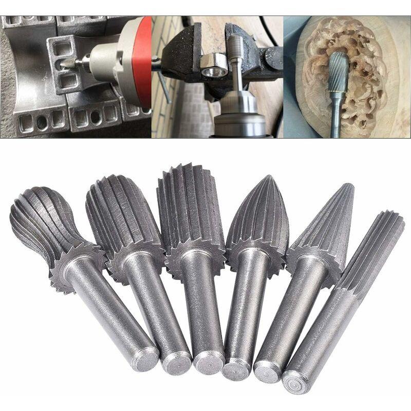 6 pcs Double Cut Tungsten ROtary Burr Set 6Mm Shank Tungsten Files Filing/Engraving/Grinding Bits For ROtary Tools.