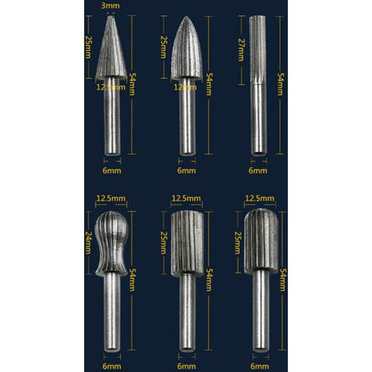 6 pcs Double Cut Tungsten ROtary Burr Set 6Mm Shank Tungsten Files Filing/Engraving/Grinding Bits For ROtary Tools.