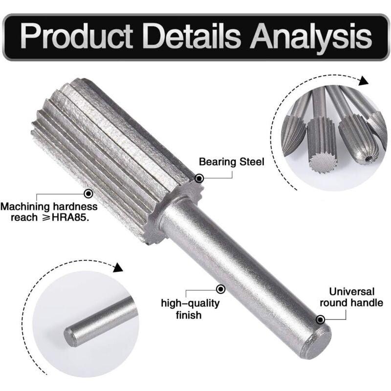 6 pcs Double Cut Tungsten ROtary Burr Set 6Mm Shank Tungsten Files Filing/Engraving/Grinding Bits For ROtary Tools.