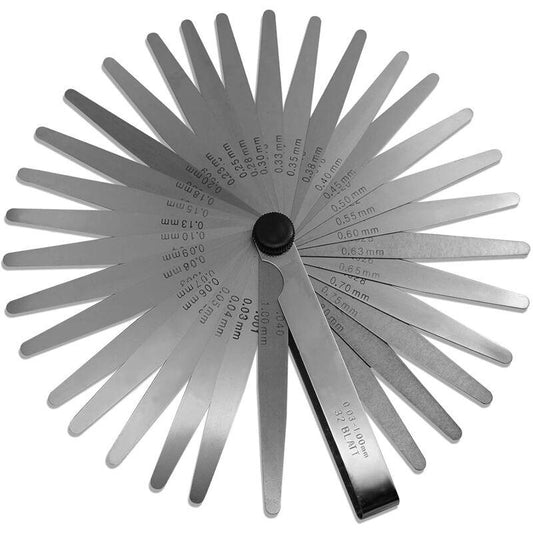 32 Blades Steel Feeler Gauge - Dual Marked Metric And Imperial Measuring Tool For Measuring Gap Width Or Thickness.