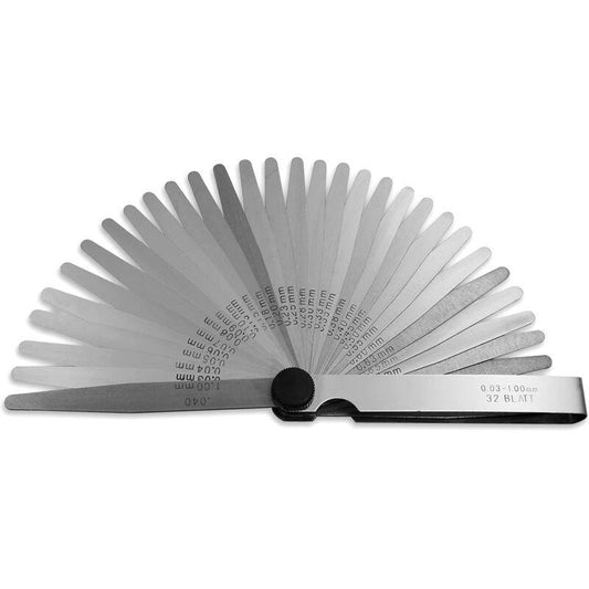 32 Blades Steel Feeler Gauge - Dual Marked Metric And Imperial Measuring Tool For Measuring Gap Width Or Thickness.
