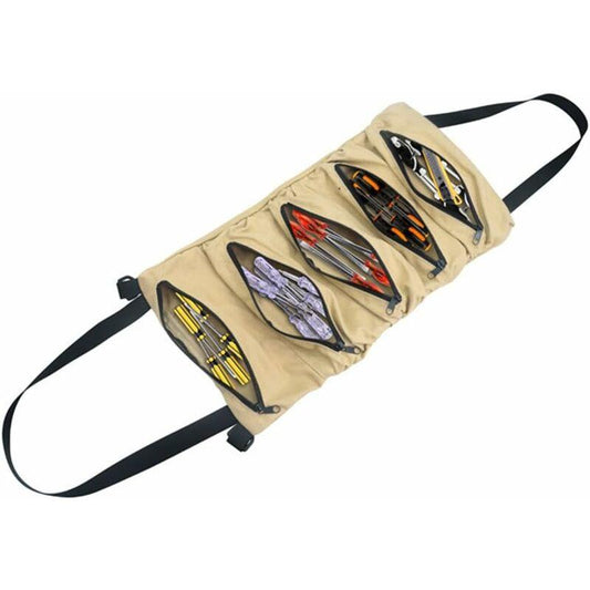 ROll-Up Tool Bag, Canvas Tool Bag, Multi-Purpose Tool Bag With 5 Zipper Pockets, For Electrician, Mechanic, Khaki.