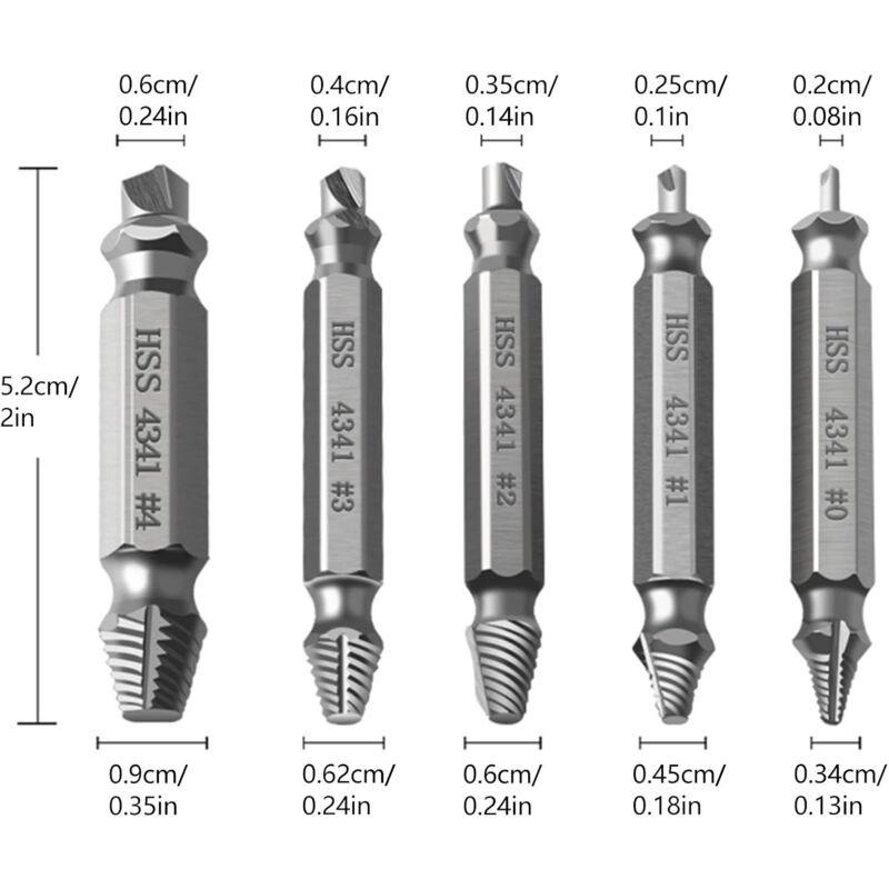 5 pcs Professional Screw Extractor Set, DAmaged Screw Extractor, High Speed Steel, For Defective Screws, Bolts And.