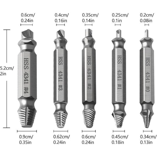 5 pcs Professional Screw Extractor Set, DAmaged Screw Extractor, High Speed Steel, For Defective Screws, Bolts And.
