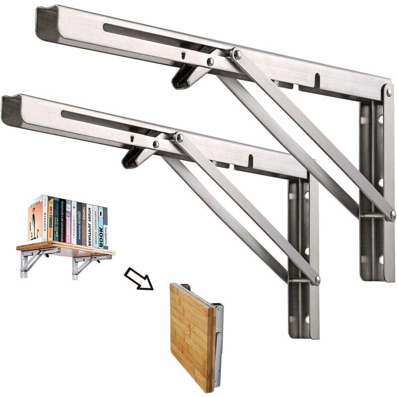 250Mm Folding Wall Shelf, 2 pcs Stainless Steel Folding Bracket, Garage Shelf Support Frame, Heavy Duty Bracket For.