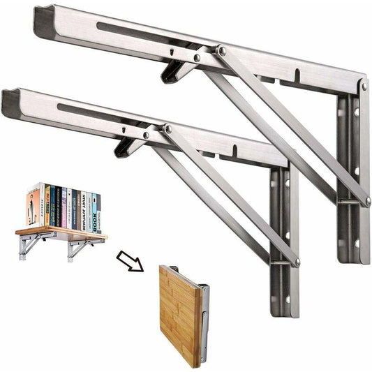 250Mm Folding Wall Shelf, 2 pcs Stainless Steel Folding Bracket, Garage Shelf Support Frame, Heavy Duty Bracket For.