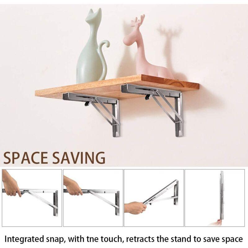 250Mm Folding Wall Shelf, 2 pcs Stainless Steel Folding Bracket, Garage Shelf Support Frame, Heavy Duty Bracket For.