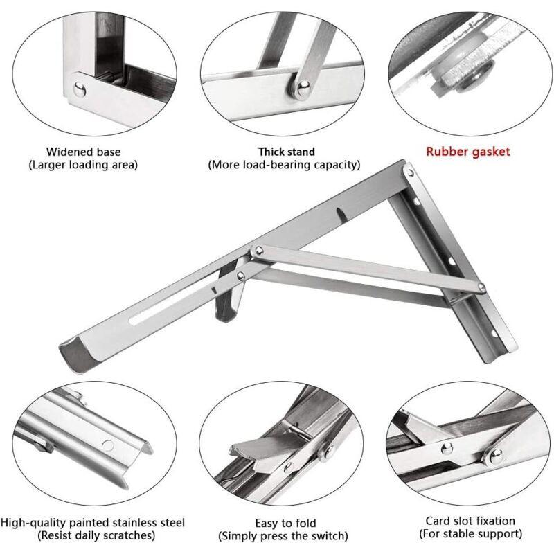 250Mm Folding Wall Shelf, 2 pcs Stainless Steel Folding Bracket, Garage Shelf Support Frame, Heavy Duty Bracket For.