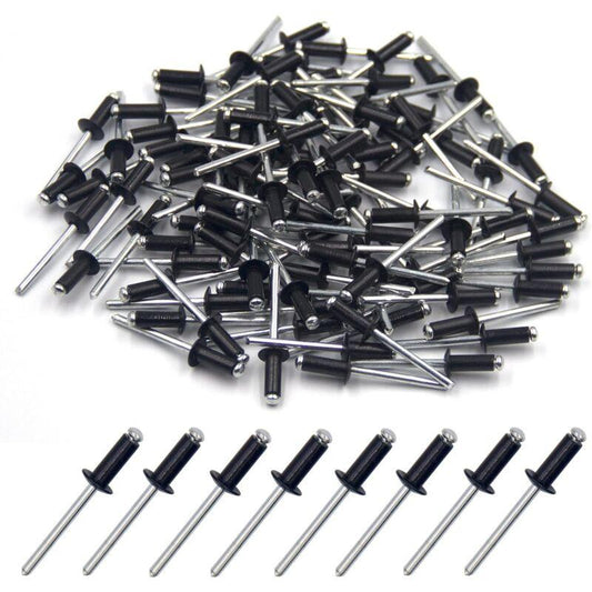100 pcs 4.8 X 12Mm Aluminum Blind Rivets, Open End Rivets, Pop Rivets, Pack Of 100 (Black).