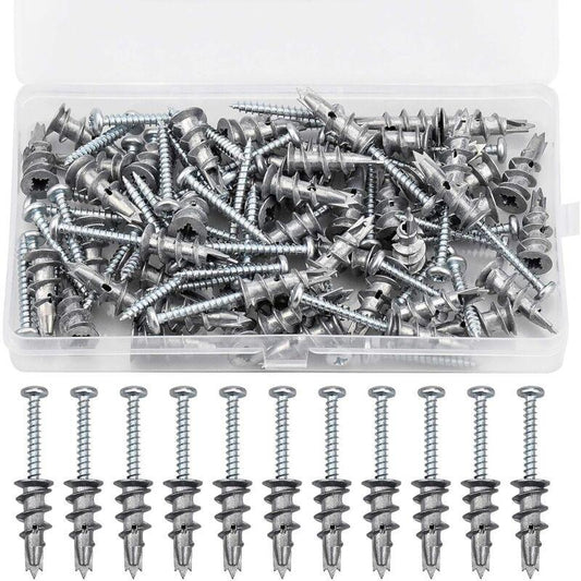 100 pcs Zinc Alloy Expansion Screw Set Combination 50 pcs Screws And 50 pcs Anchors - Metal Self-Drilling - For.