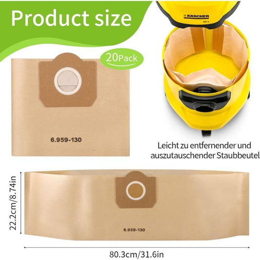 Vacuum Cleaner Bags, 20 Pack Upright Vacuum Cleaner Bags, Paper Filter Bags, For Karcher 6.959-130.0.