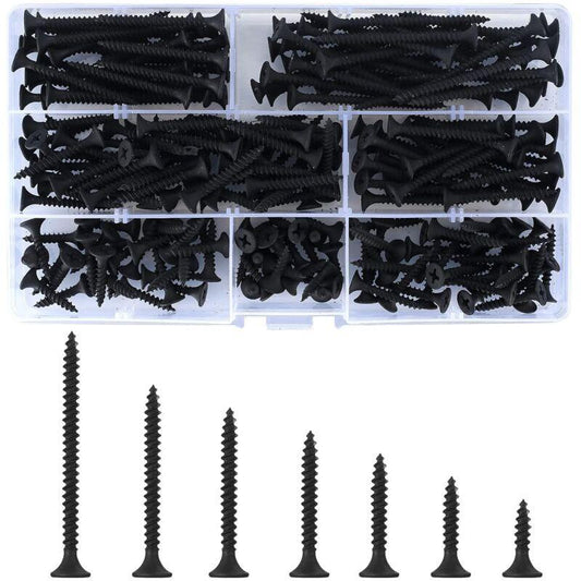 220 pcs Self Tapping Wood Screws, Black Cross Flat Head Self Drilling Screw, Metal Screws For Drywall Furniture - M3.5.