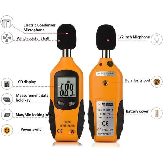 Sound Level Meter 40-130Dba, Professional Decibel Meter With Backlit Display (9V Battery Included).