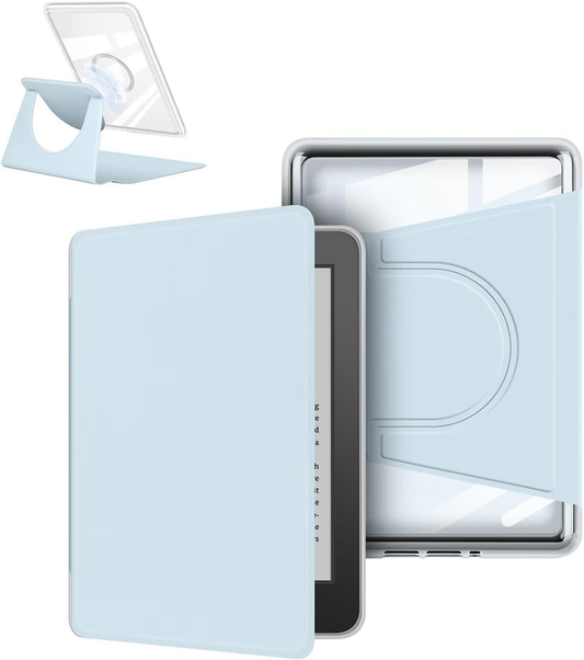 360Â° Rotating & Detachable Magnetic Case for 6.8" Kindle Paperwhite 11th Generation (2021)  â Auto Wake/Sleep, Hands-Free Stand, Clear Back Cover(Light blue).