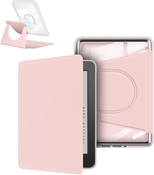 360Â° Rotating & Detachable Magnetic Case for 7" Kindle Paperwhite 12th Generation (2024)  â Auto Wake/Sleep, Hands-Free Stand, Clear Back Cover(pink).