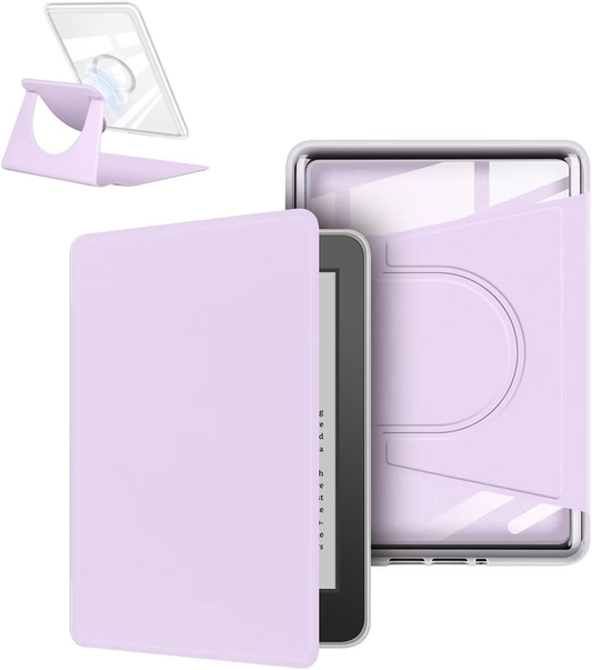 360Â° Rotating & Detachable Magnetic Case for 6.8" Kindle Paperwhite 11th Generation (2021)  â Auto Wake/Sleep, Hands-Free Stand, Clear Back Cover (Light purple).